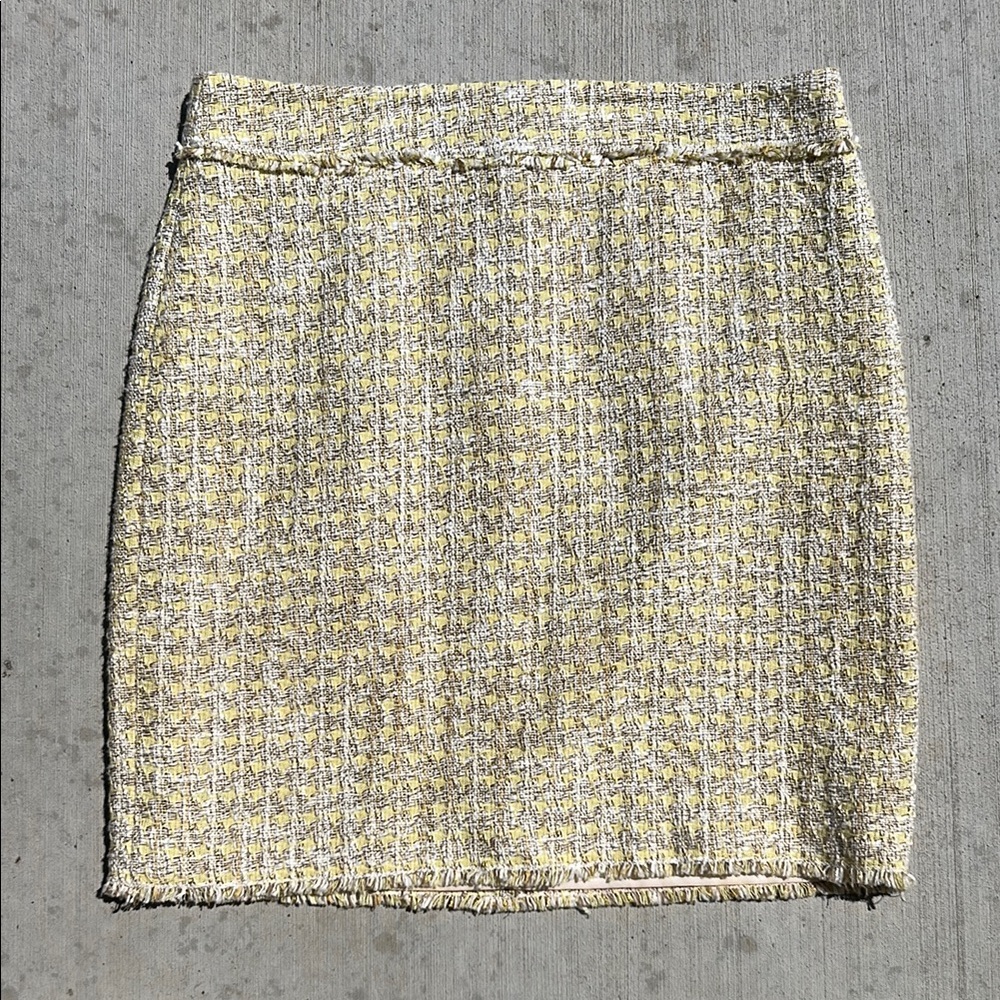 Ann Taylor Yellow and Cream Tweed Pencil Skirt
